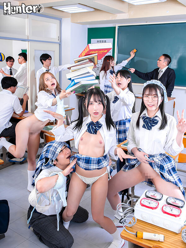 「【素人JK】女子校生3P中出しフェラ！時間停止で学生服美少女たちと夢の乱交プレイ」のサンプル画像1枚目